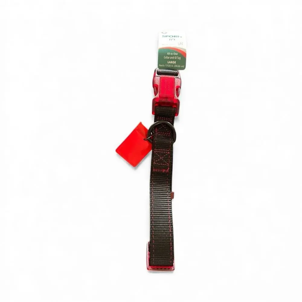 Sporn Dog ID Collar Large All In One Black Red Waterproof Adjustable Neck 15-26”
